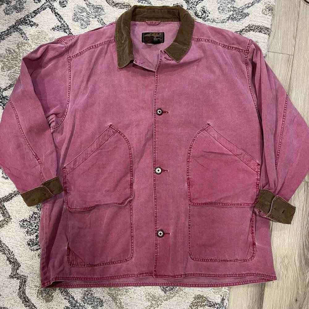 VTG Eddie Bauer Barn‎ Chore Work Coat Jacket Size 2XL XXL Red Sun Faded Corduroy